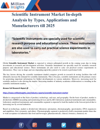 Scientific Instrument Market In-depth Analysis by Types, Applications and Manufacturers till 2025