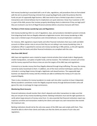The Basics of Anti-money Laundering Laws and Regulations
