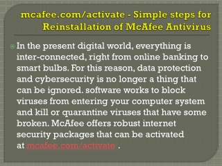 mcafee.com/activate - Simple steps for Reinstallation of McAfee Antivirus