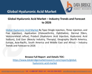 Global Hyaluronic Acid Market – Industry Trends and Forecast to 2026