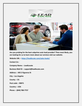 Subprime Auto Leads - Leadlocate.com