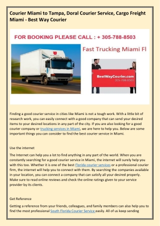 Courier Miami to Tampa, Warehousing in Miami, Fl - Best Way Courier