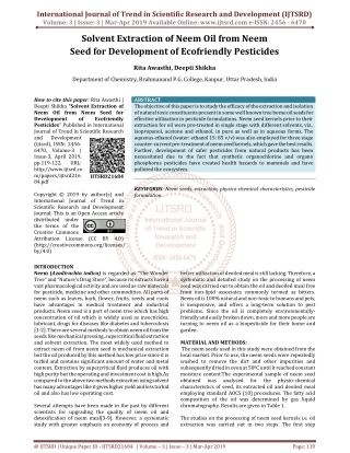 Solvent Extraction of Neem Oil from Neem Seed for Development of Ecofriendly Pesticides