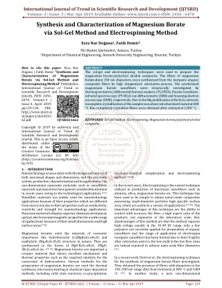 Synthesis and Characterization of Magnesium Borate via Sol Gel Method and Electrospinning Method