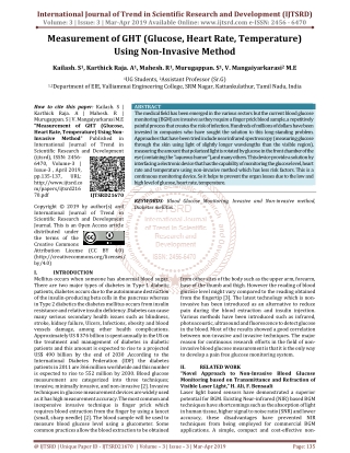 Measurement of GHT Glucose, Heart Rate, Temperature Using Non Invasive Method