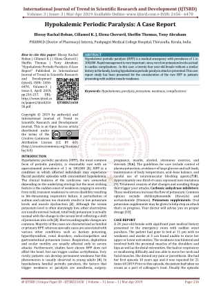 Hypokalemic Periodic Paralysis A Case Report