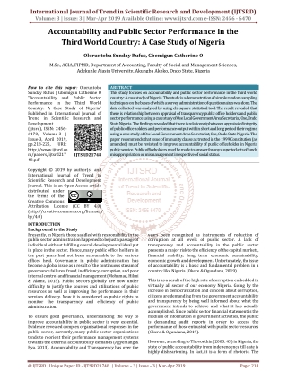 Accountability and Public Sector Performance in the Third World Country A Case Study of Nigeria