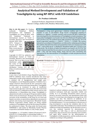 Analytical Method Development and Validation of Teneligliptin by using RP HPLC with ICH Guidelines