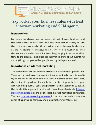 Sky rocket your business sales with best internet marketing and SEM agency