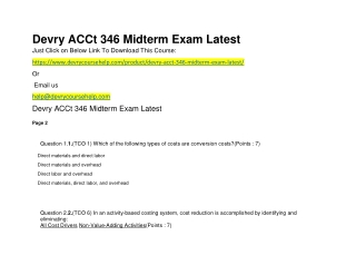 Devry ACCt 346 Midterm Exam Latest