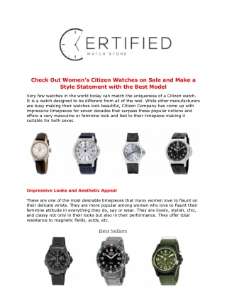 Check Out Women’s Citizen Watches on Sale and Make a Style Statement with the Best Model