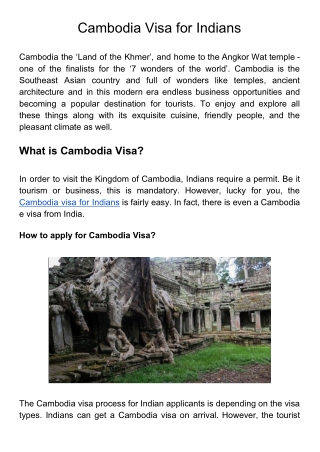 Cambodia Visa for Indians