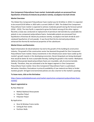 One Component Polyurethane Foam Market Size, Share & Analysis by Regions, Type and Application up to 2025