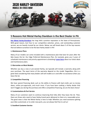 5 Reasons Hot Metal Harley Davidson is the Best Dealer in PA