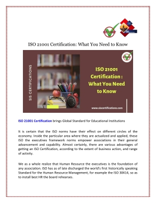 ISO 21001 Certification : What You Need to Know