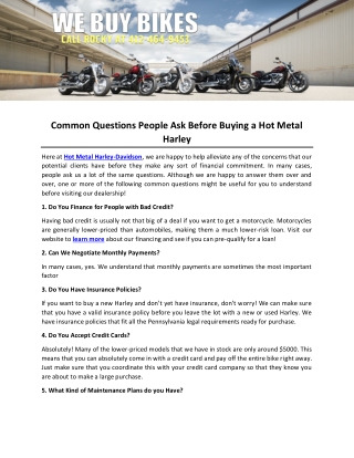 Common Questions People Ask Before Buying a Hot Metal Harley