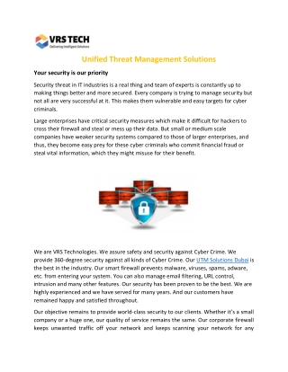 Unified Threat Management Solutions in Dubai