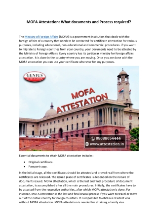 MOFA Attestation: What documents and Process required?