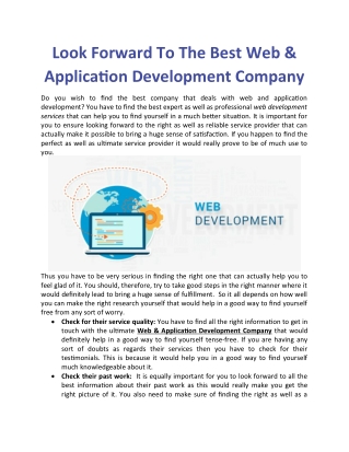 Look Forward To The Best Web & Application Development Company