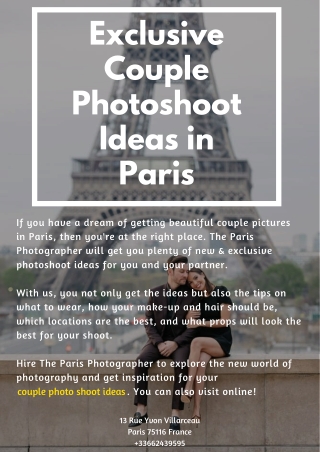 Exclusive Couple Photoshoot Ideas in Paris