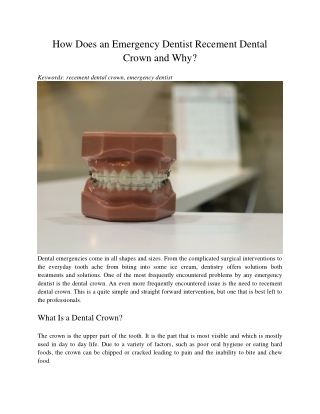 How Does an Emergency Dentist Recement Dental Crown and Why?