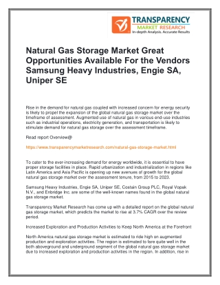 Natural Gas Storage Market Great Opportunities Available For the Vendors Samsung Heavy Industries, Engie SA, Uniper SE