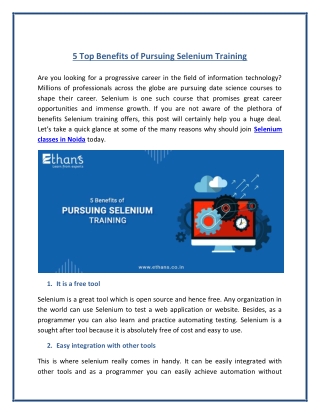 5 Top Benefits of Pursuing Selenium Training