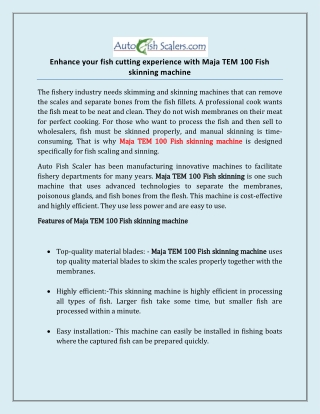 Enhance your fish cutting experience with Maja TEM 100 Fish skinning machine