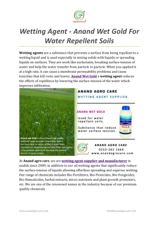 Wetting Agent - Anand Wet Gold for water repellent soils