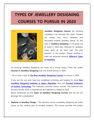 Types of Jewellery Designing Courses to Pursue in 2020