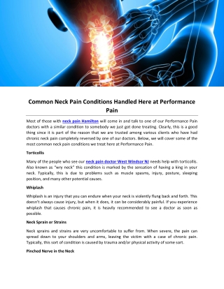 Common Neck Pain Conditions Handled Here at Performance Pain