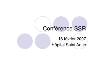 Conférence SSR