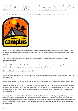 Having A Camping outdoors Journey? Don't Depart Without It Understanding At Hand