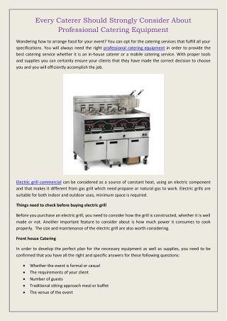 Every Caterer Should Strongly Consider About Professional Catering Equipment