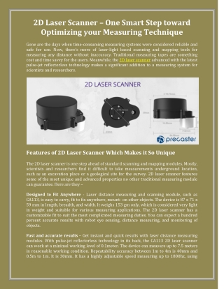 2D Laser Scanner – One Smart Step toward Optimizing your Measuring Technique