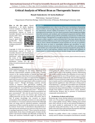 Critical Analysis of Wheat Bran as Therapeutic Source