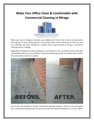 Make Your Office Clean & Comfortable with Commercial Cleaning in Mirage