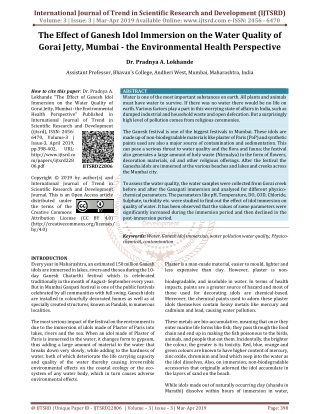 The Effect of Ganesh Idol Immersion on the Water Quality of Gorai Jetty, Mumbai the Environmental Health Perspective