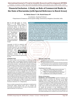 Financial Inclusion A Study on Role of Commercial Banks in the State of Karnataka with Special Reference to Rural Areas