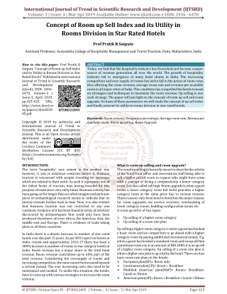 Concept of Room up Sell Index and its Utility in Rooms Division in Star Rated Hotels