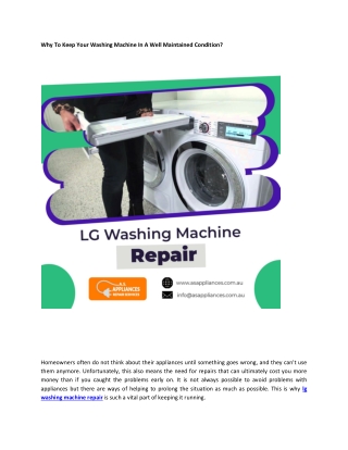 Why To Keep Your Washing Machine In A Well Maintained Condition?