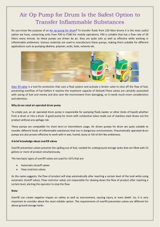 Air Op Pump for Drum Is the Safest Option to Transfer Inflammable Substances