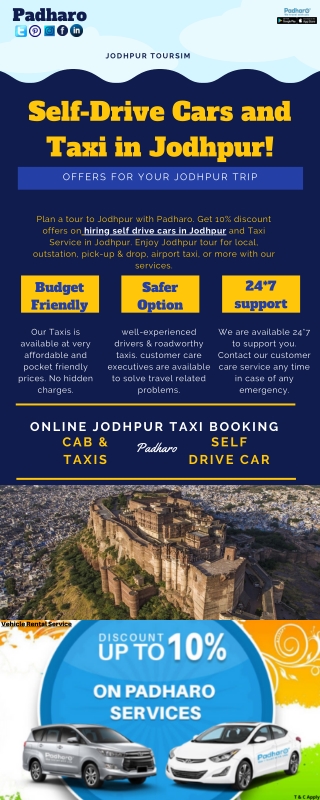 Taxi Services & Self Drive Car in Jodhpur at Padharo