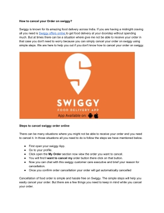 How to cancel your Order on swiggy?