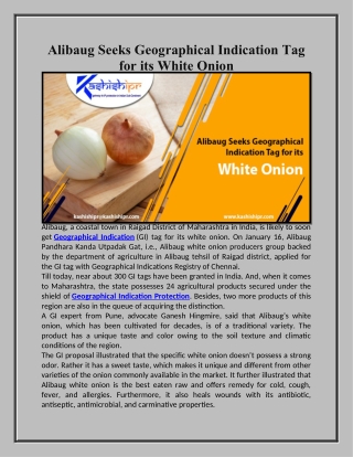 Alibaug Seeks Geographical Indication Tag for its White Onion