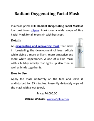 Radiant Oxygenating Facial Mask