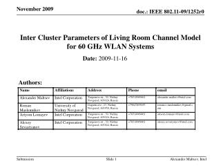 Inter Cluster Parameters of Living Room Channel Model for 60 GHz WLAN Systems