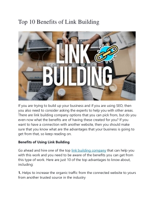 Top 10 Benefits of Link Building