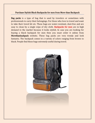 Purchase Stylish Black Backpacks for men from More than Backpack