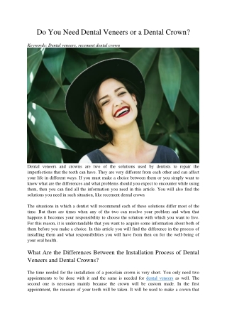 Do You Need Dental Veneers or a Dental Crown?